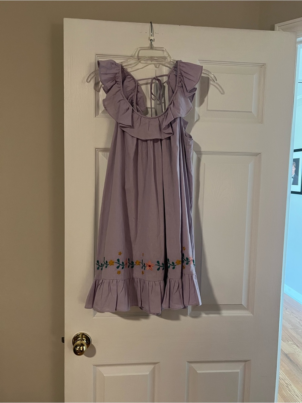 Dress Up Boutique Lavender Ruffle-Trim Mini Dress with Floral Hem